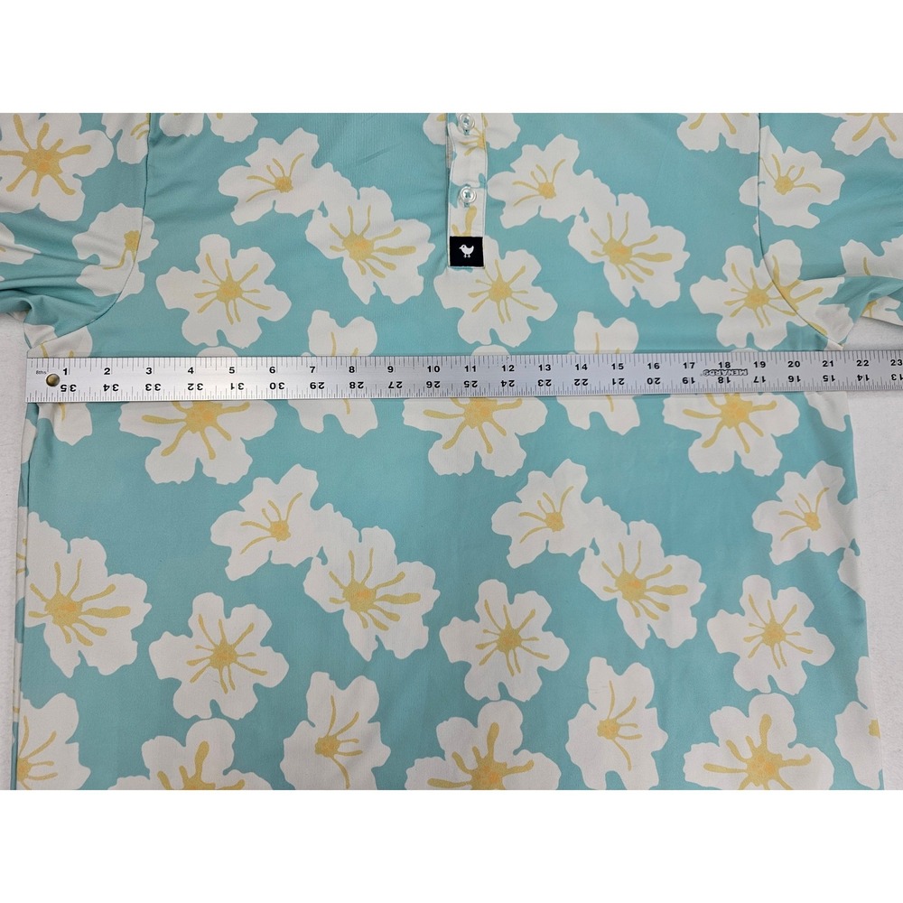 Bad Birdie Mens Golf Polo Shirt Aqua Floral Short Sleeve Button Up Size L - Picture 7 of 8